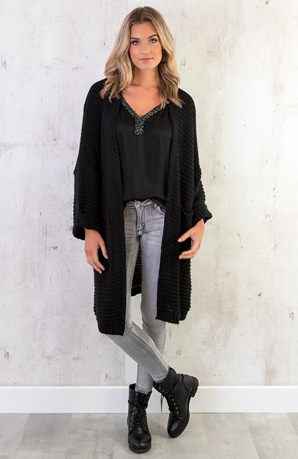 Vest Gebreid Lang Zwart – shoparchief, foto 2