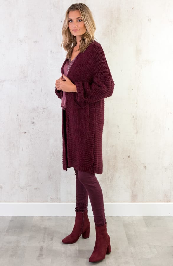 Gebreid Lang Vest Bordeaux – shoparchief, foto 4