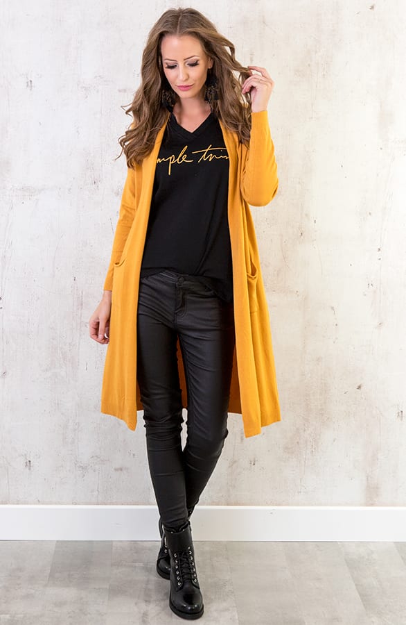 Long Jersey Cardigan Okergeel – shoparchief, foto 4