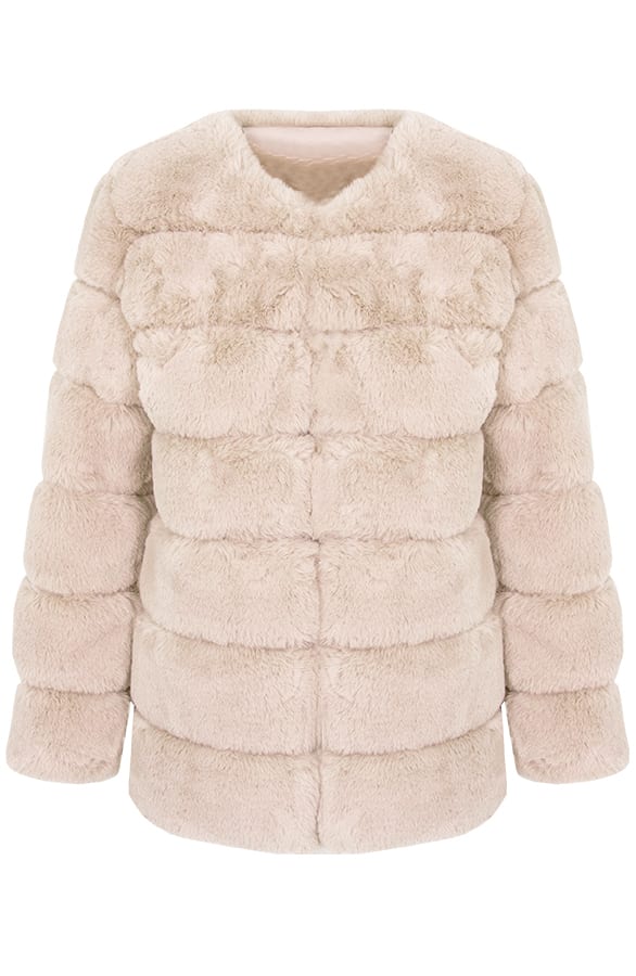 Fake Fur Jas Leer Beige – shoparchief, foto 1