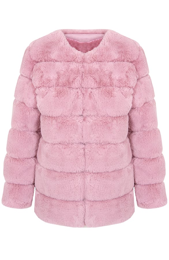 Fake Fur Jas Leer Oud Roze – shoparchief, foto 1