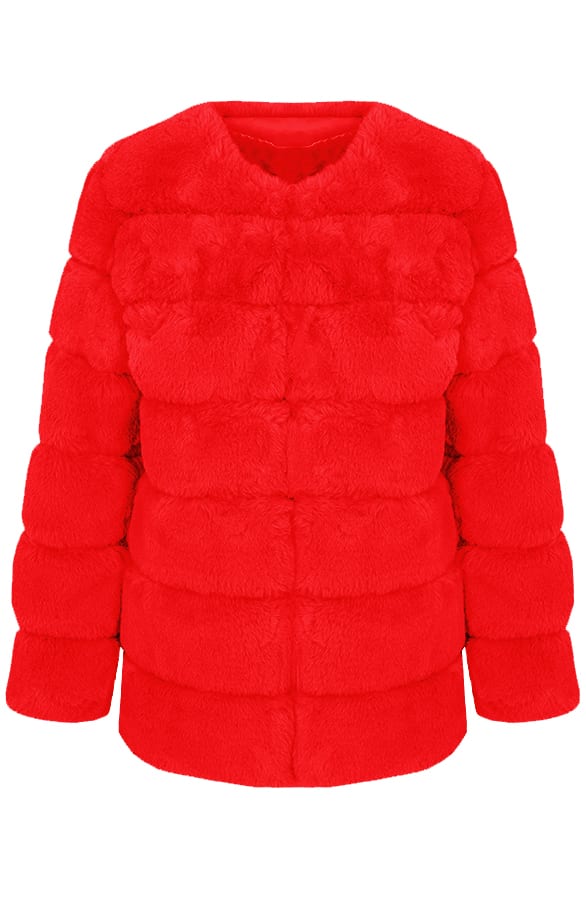 Fake Fur Jas Leer Rood – shoparchief, foto 1