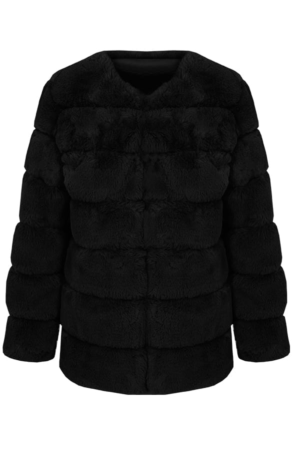 Fake Fur Jas Leer Zwart – shoparchief, foto 1