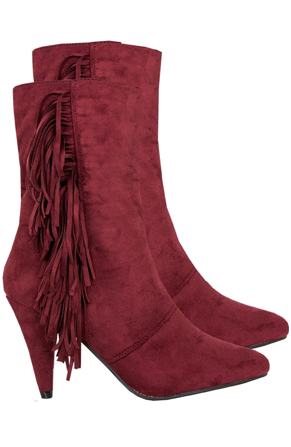 Suede Fringe Hakken Bordeaux – shoparchief, foto 1