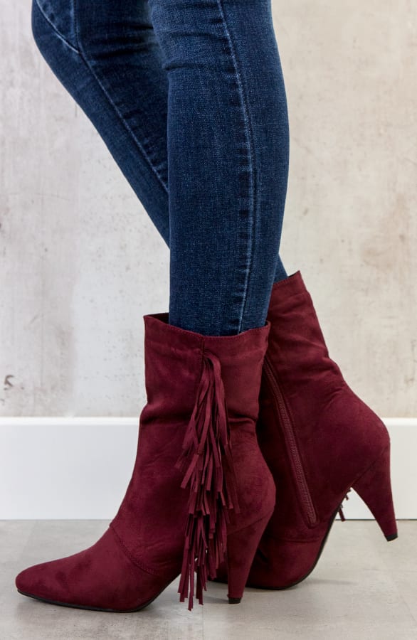 Suede Fringe Hakken Bordeaux – shoparchief, foto 2