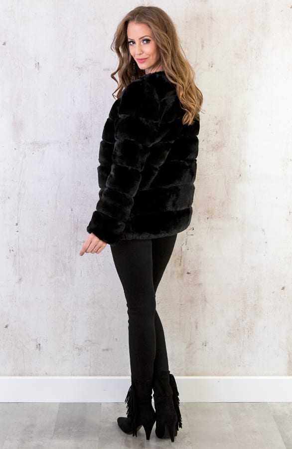 Fake Fur Jas Leer Zwart – shoparchief, foto 5