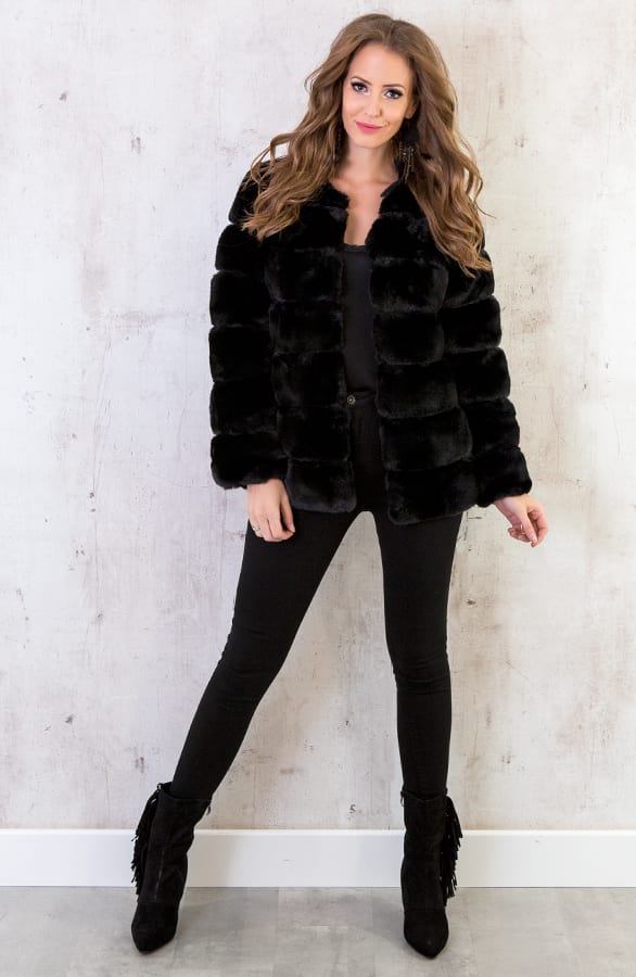 Fake Fur Jas Leer Zwart – shoparchief, foto 4