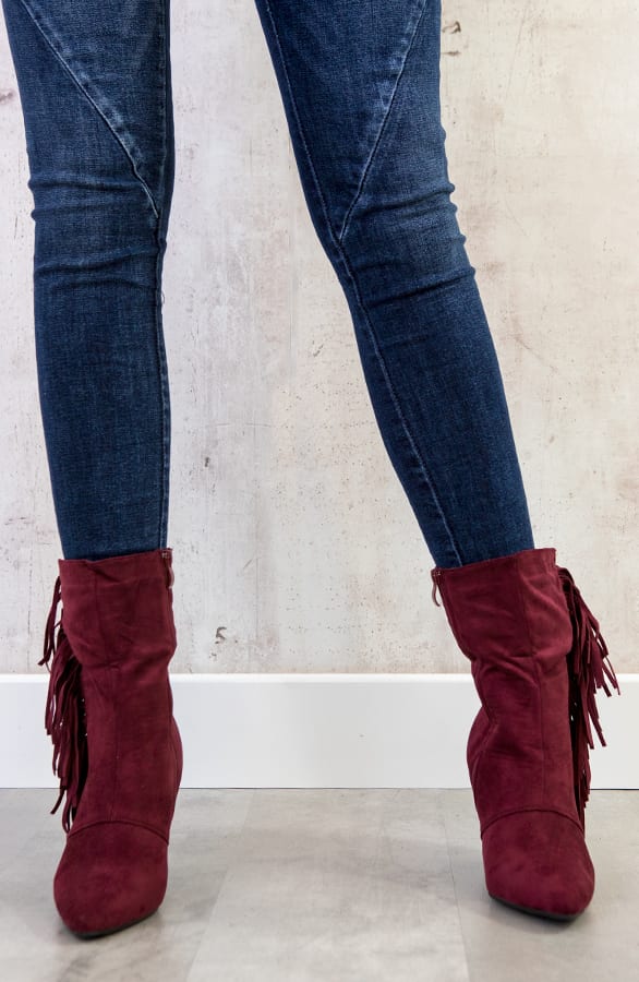 Suede Fringe Hakken Bordeaux – shoparchief, foto 6