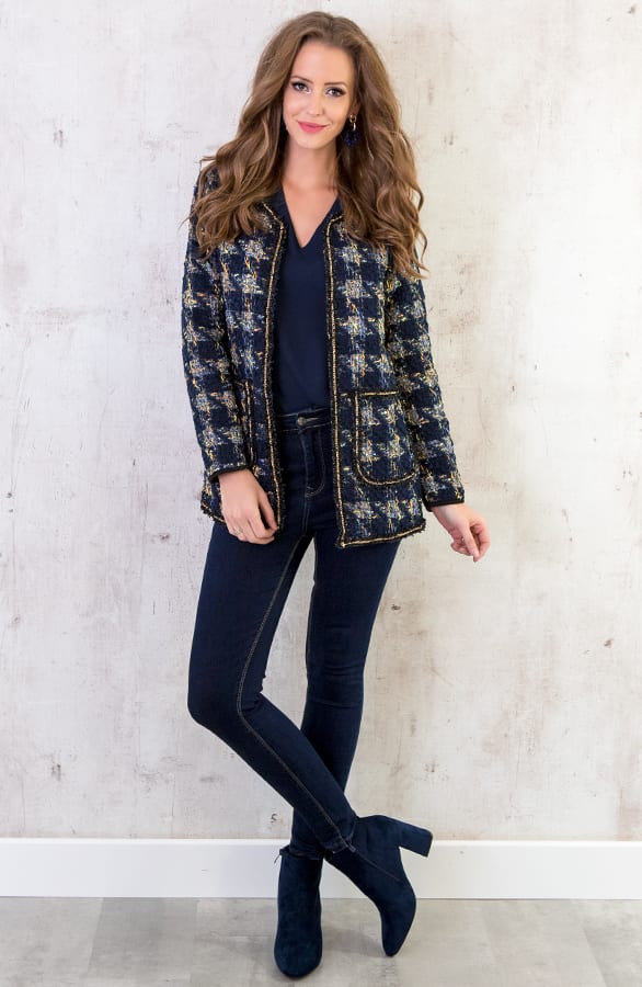 Tweed Blazer Geblokt Marineblauw – shoparchief, foto 2