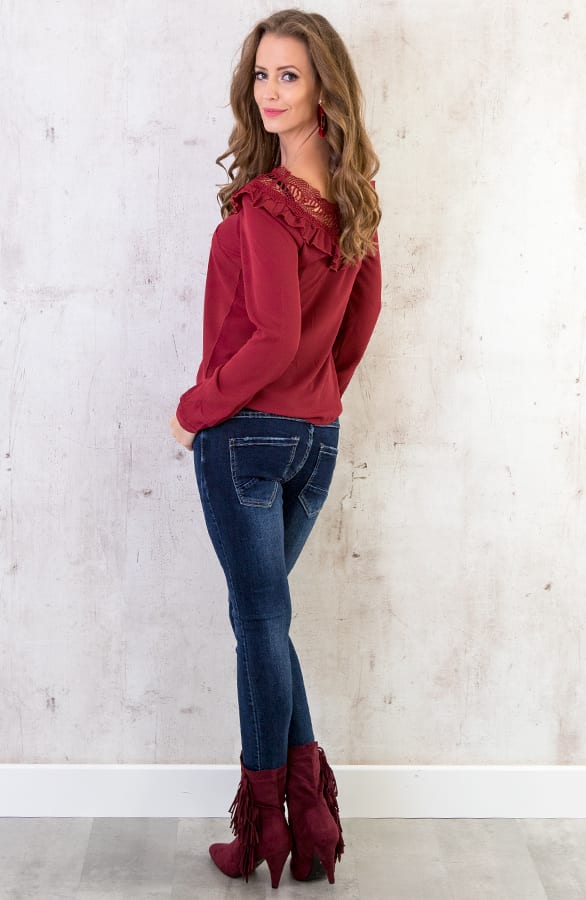 Blouse Met Kanten Hals Bordeaux – shoparchief, foto 5