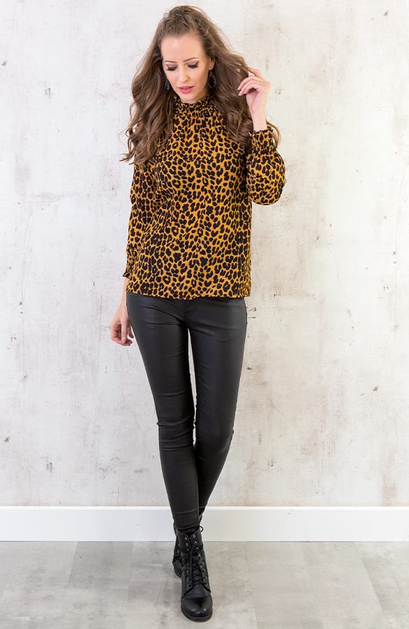 Leopard Col Blouse Oker – shoparchief, foto 4