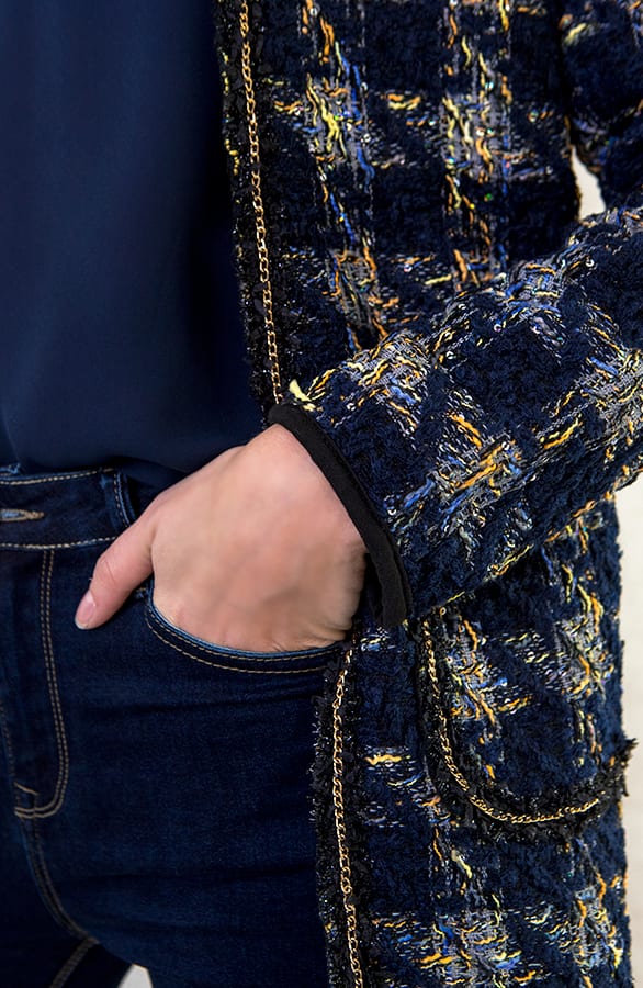 Tweed Blazer Geblokt Marineblauw – shoparchief, foto 4