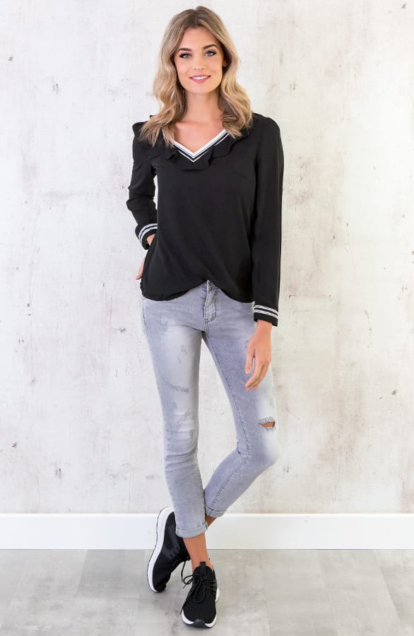 Ruches V Blouse Zwart – shoparchief, foto 4