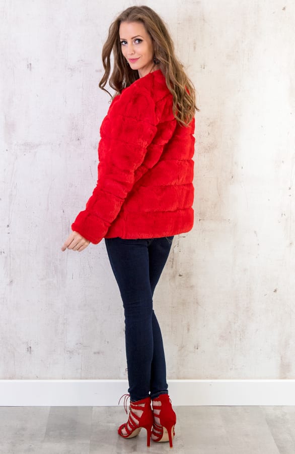 Fake Fur Jas Leer Rood – shoparchief, foto 5