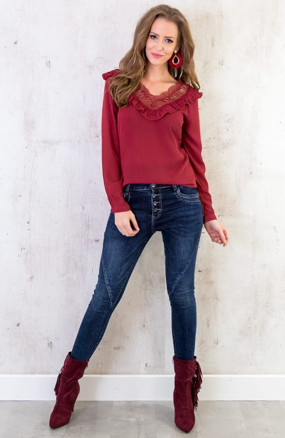 Blouse Met Kanten Hals Bordeaux – shoparchief, foto 6