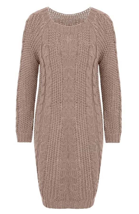 Gebreide Kabel Jurk Taupe – shoparchief, foto 1