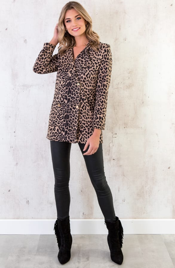 Suede Panterprint Blazer Taupe – shoparchief, foto 5