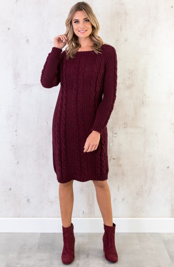 Gebreide Kabel Jurk Bordeaux – shoparchief, foto 2