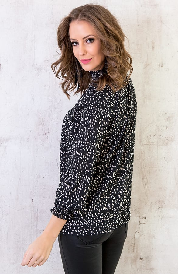 Print Col Blouse Zwart – shoparchief, foto 6
