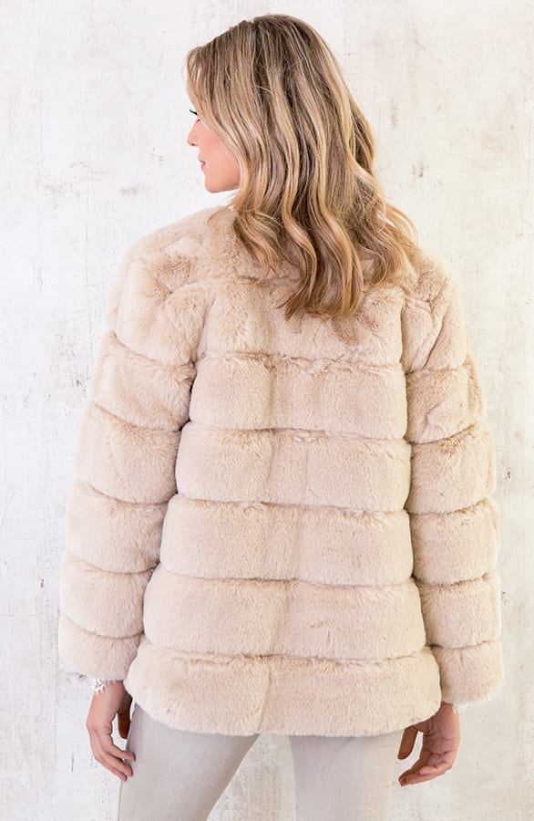 Fake Fur Jas Leer Beige – shoparchief, foto 5