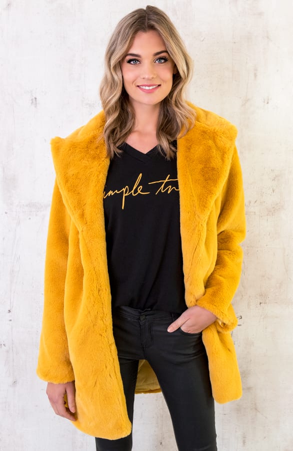 Fake Fur Jas Okergeel – shoparchief, foto 2