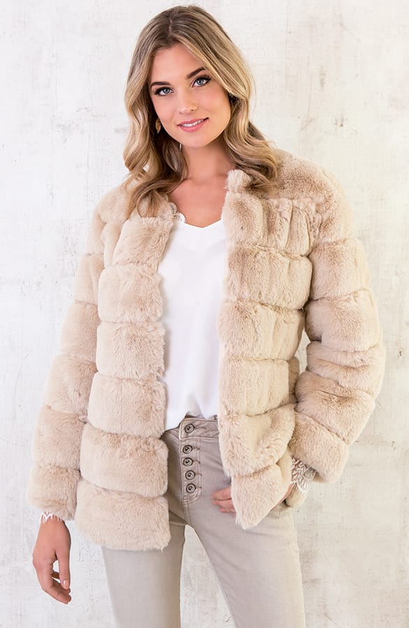 Fake Fur Jas Leer Beige – shoparchief, foto 2
