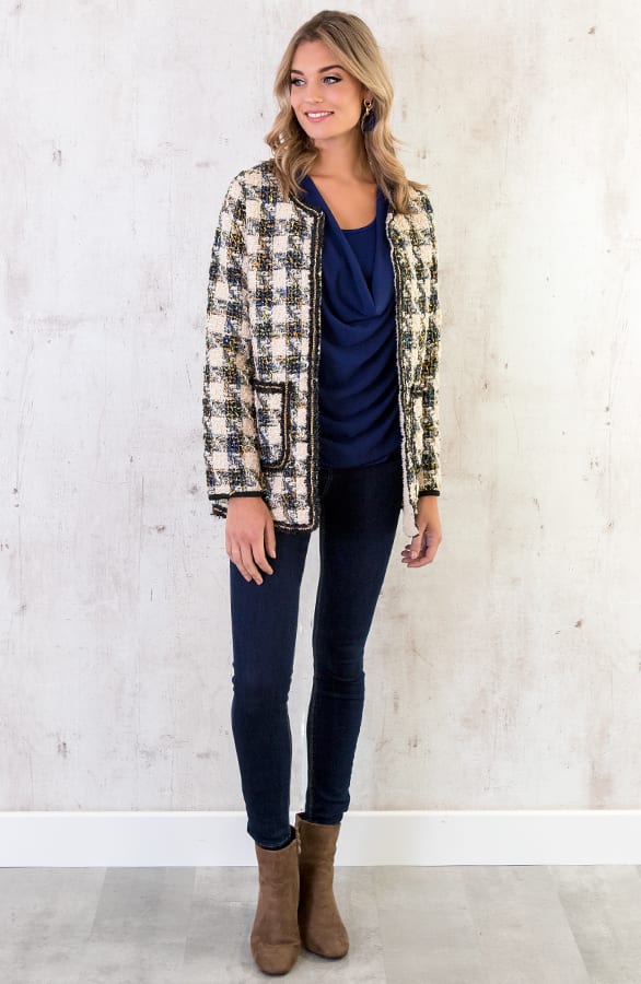 Tweed Blazer Geblokt Beige – shoparchief, foto 5