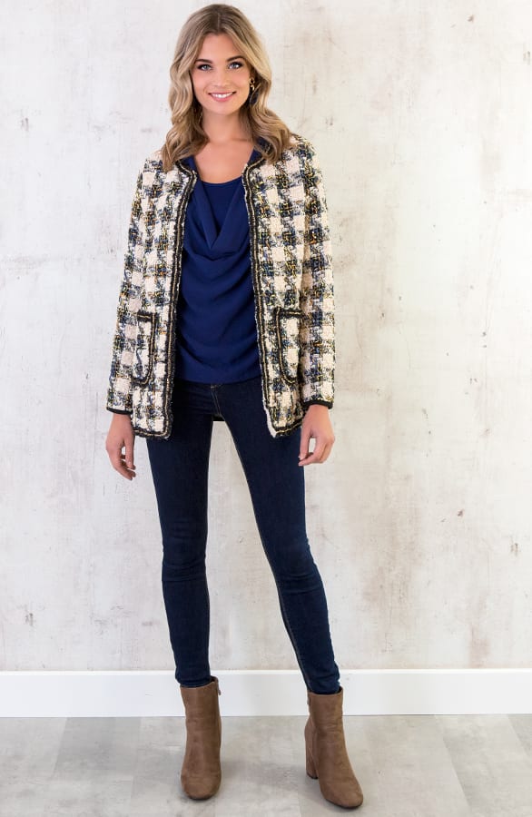 Tweed Blazer Geblokt Beige – shoparchief, foto 3