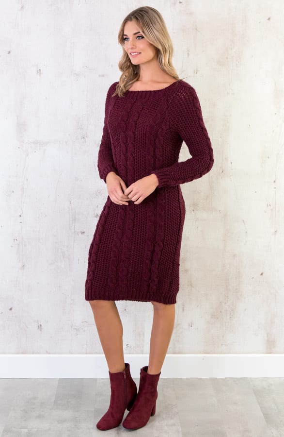 Gebreide Kabel Jurk Bordeaux – shoparchief, foto 3