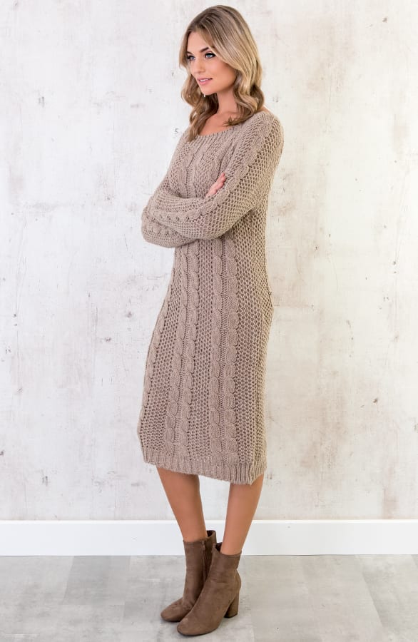 Gebreide Kabel Jurk Taupe – shoparchief, foto 3
