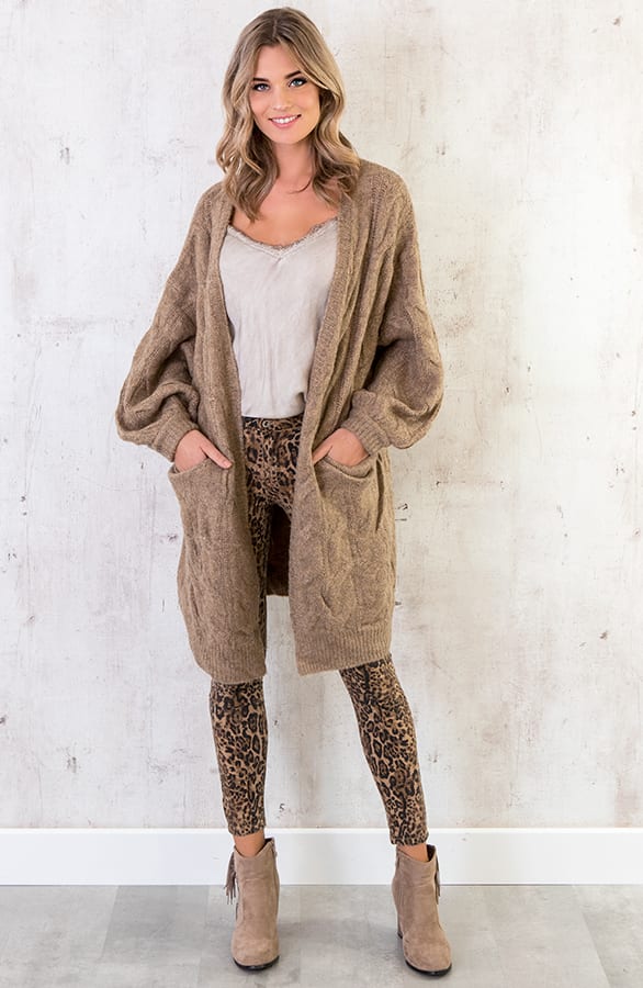 Oversized Kabel Vest Taupe – shoparchief, foto 5