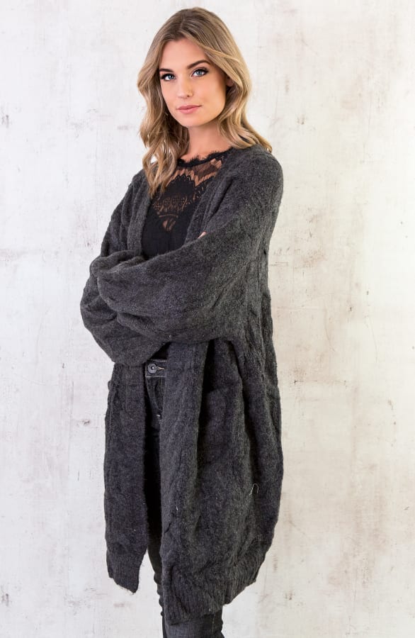 Oversized Kabel Vest Donkergrijs – shoparchief, foto 2