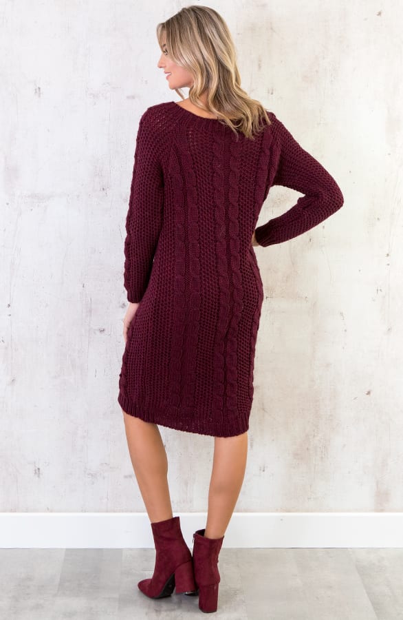 Gebreide Kabel Jurk Bordeaux – shoparchief, foto 5