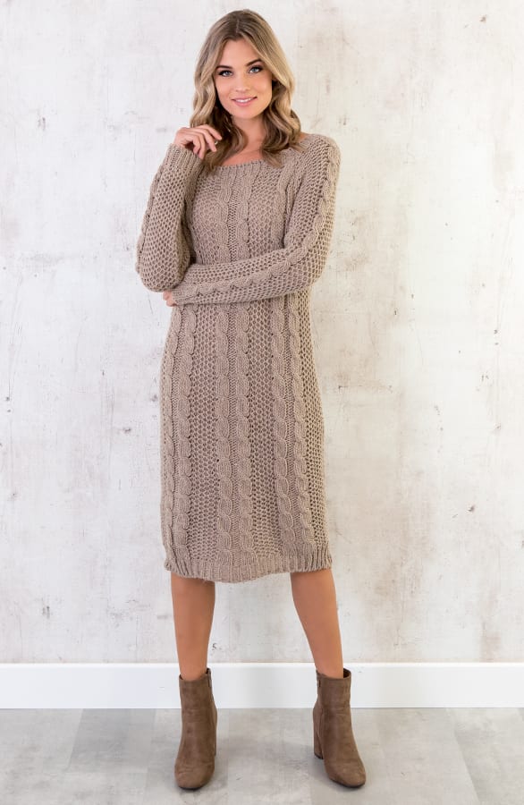 Gebreide Kabel Jurk Taupe – shoparchief, foto 5