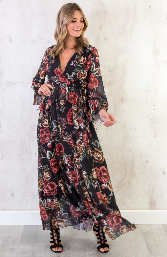 Luxury Bloemen Jurk Zwart – shoparchief, foto 4
