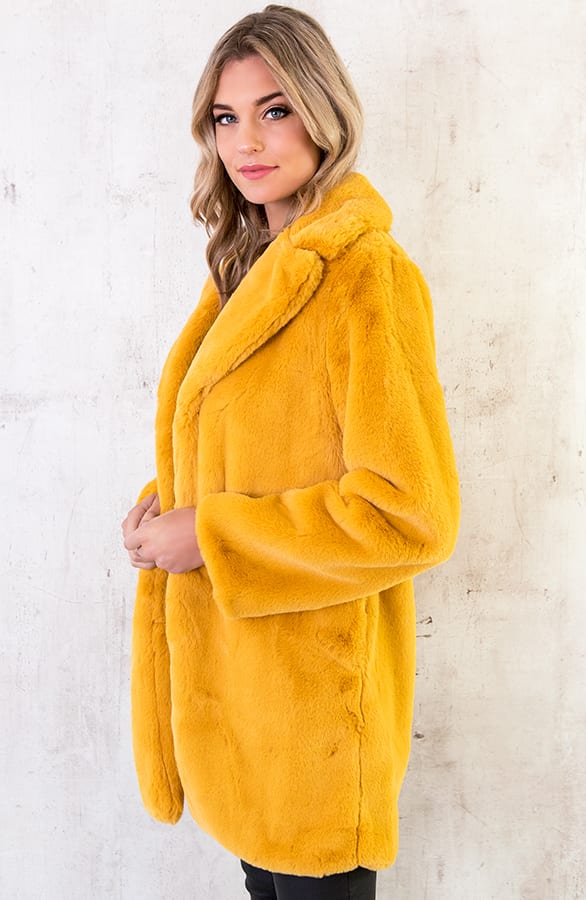 Fake Fur Jas Okergeel – shoparchief, foto 3