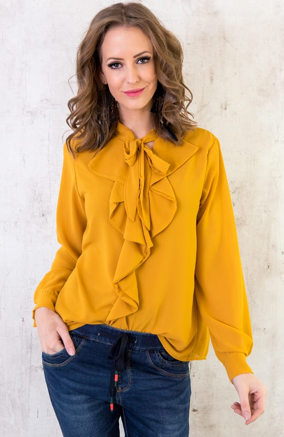 Ruches Strik Blouse Okergeel – shoparchief, foto 2