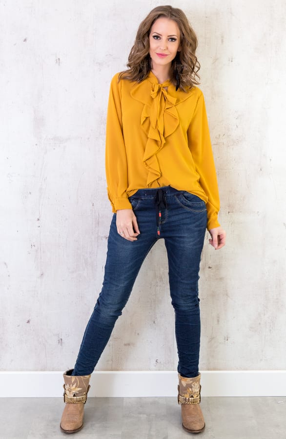 Ruches Strik Blouse Okergeel – shoparchief, foto 5