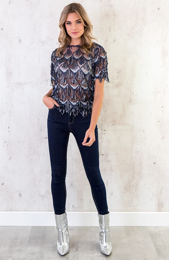 Franje Pailletten Top Marine – shoparchief, foto 3