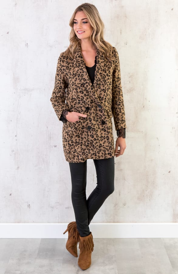 Leopard Coat Fur Bruin – shoparchief, foto 6