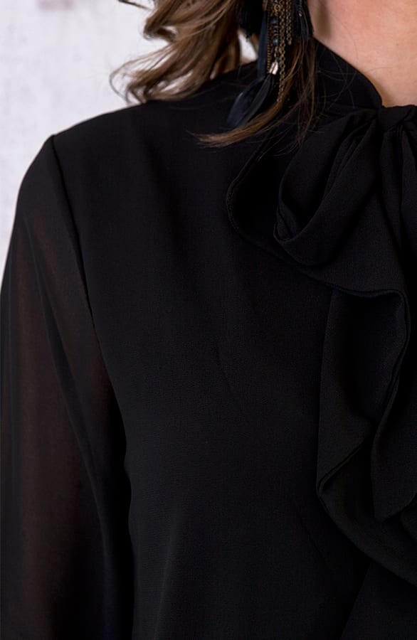 Ruches Strik Blouse Zwart – shoparchief, foto 4