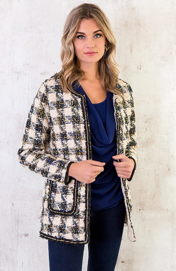 Tweed Blazer Geblokt Beige – shoparchief, foto 2