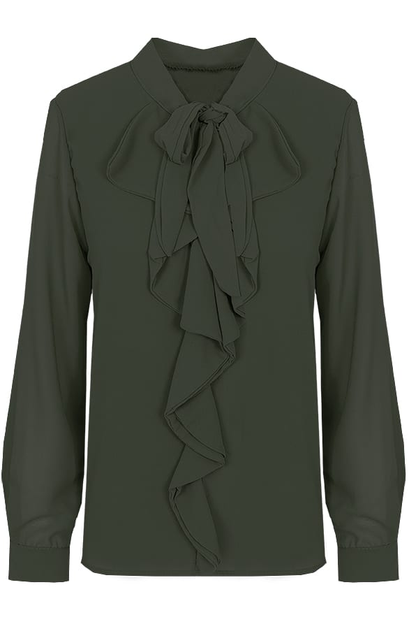 Ruches Strik Blouse Legergroen – shoparchief, foto 1