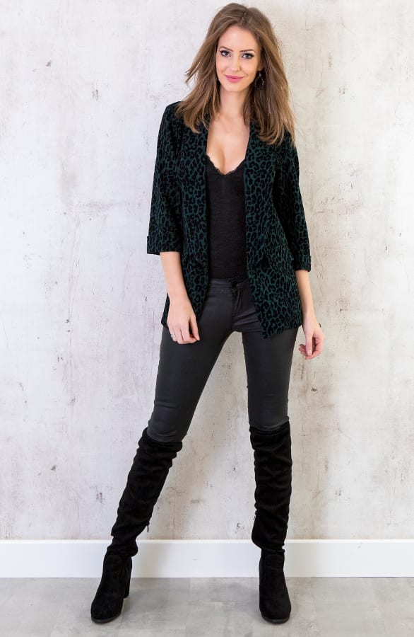 Fluwelen Panter Blazer Groen – shoparchief, foto 4
