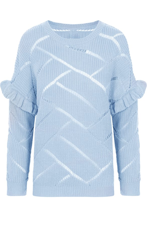 Gebreide Ruffle Trui Babyblauw – shoparchief, foto 1