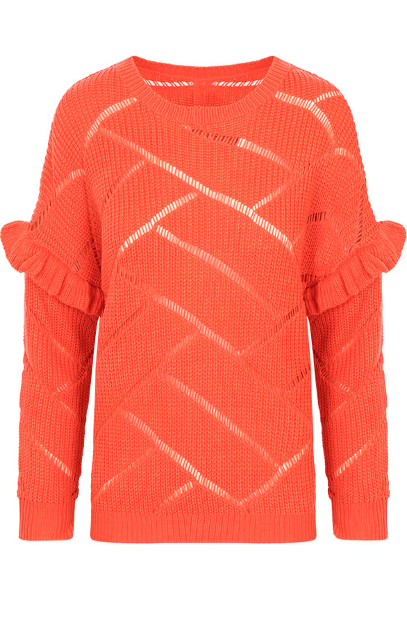 Gebreide Ruffle Trui Koraal – shoparchief, foto 1