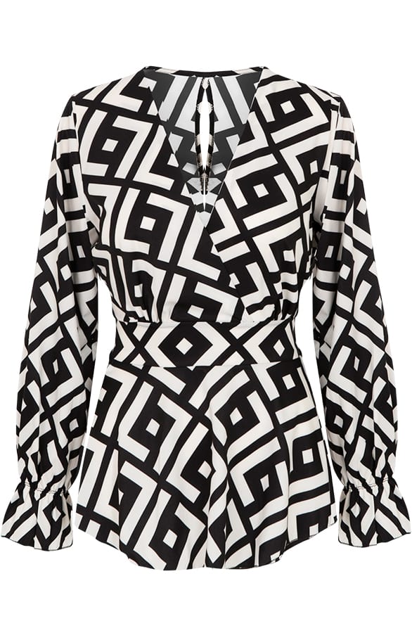 Print V Blouse Zwart Wit – shoparchief, foto 1