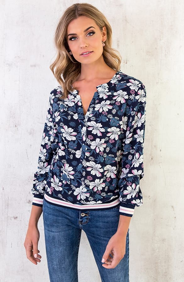 Bloemen Bies Blouse Marine – shoparchief, foto 1