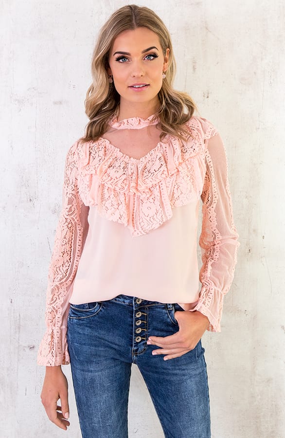 Kanten Ruches Blouse Roze – shoparchief, foto 6