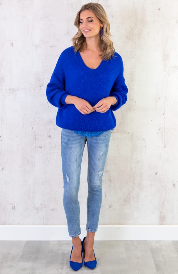 Gebreide V Trui Kobalt – shoparchief, foto 7